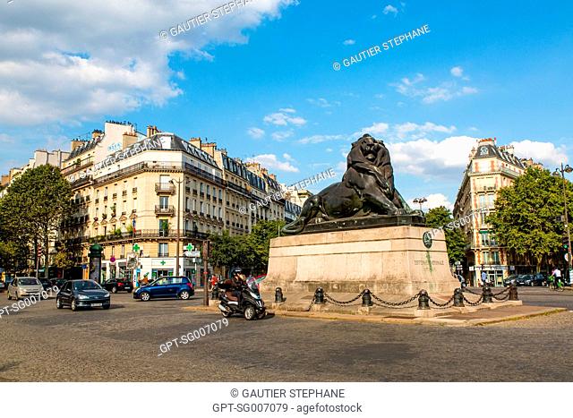 REPLICA OF THE LION OF BELFORT, PLACE DENFERT ROCHEREAU, PARIS, 14TH ARRONDISSEMENT, FRANCE, EUROPE