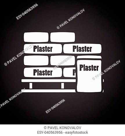 Palette with plaster bags icon. Black background with white. Vector illustration