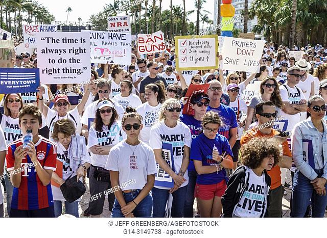 Florida, Miami Beach, Collins Park, March For Our Lives, public high school shootings gun violence protest, student, holding signs posters, teen, boy, girl