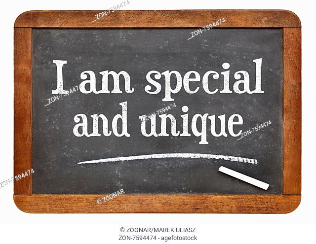 I am special and unique - positive affirmation words on a vintage slate blackboard