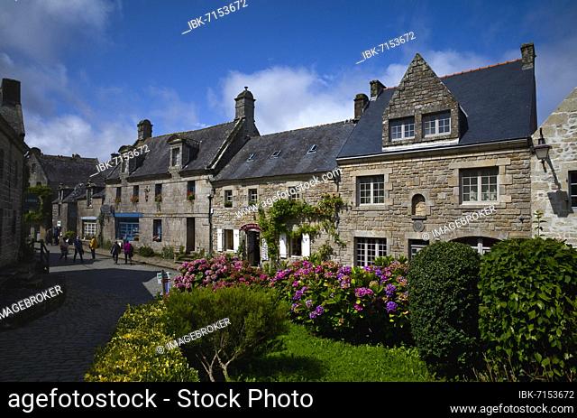 Historic row of houses in Locronan (Lokorn), Finistère, Brittany, France, Europe