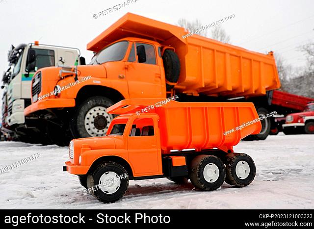 The legendary orange TATRA T 148 6x6, and toy TATRA T 148 trucks attend the biggest Tatra truck meeting, which has entered the Czech Book of Records, Libros