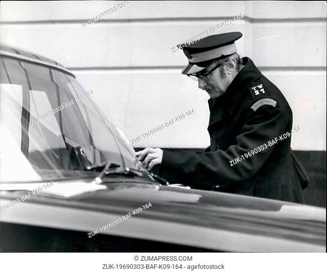 Mar. 03, 1969 - On The Prowl.. A traffic warden-s delight - an illegally parked car! And that's just what this meterman seems to have found - and he's...