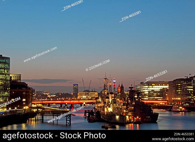 Contemporary London Architecture Battleships along the Thames River bank UK