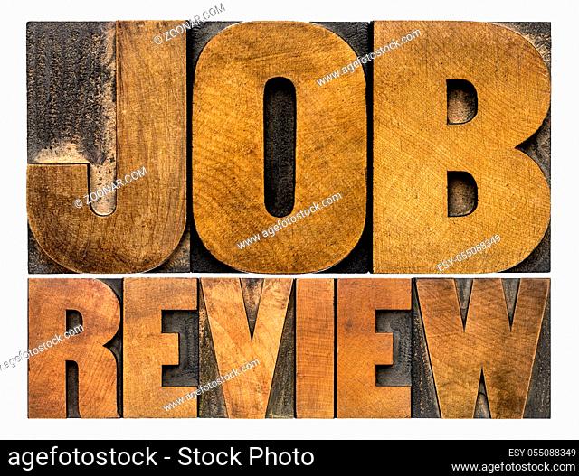job review - isolated word abstract in vintage letterpress wood type