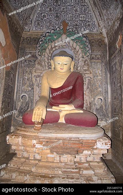 Myanmar: Bagan- Nandamanya Temple, Phaya Thone circa. 9th-10th century A. D. main shrine Buddha in Bhumisparsha