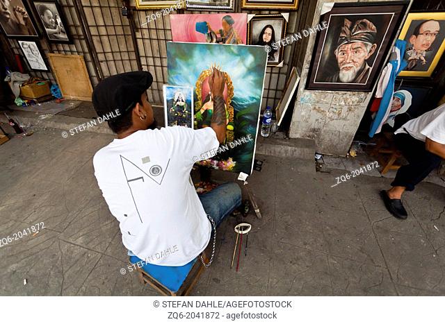 Portrait Artist in the Streets of Jakarta, Indonesia