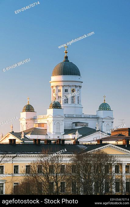 Helsinki, Finland. Lutheran Cathedral On Senate Square. Famous Landmark In Finnish Capital