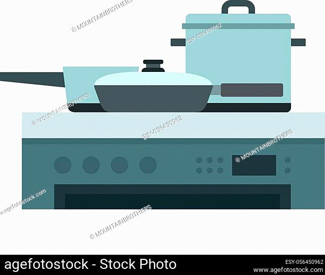 Pans and saucepan on the stove vector flat material design isolated on white