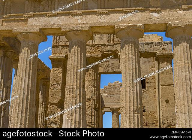 Detail of the Temple of Concordia (Greek: Harmonia) , built c. 440-430 BC, which is an ancient Greek temple of the ancient city of Akragas