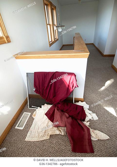 Window covers left in a foreclosed home in Beulah, Michigan, United States