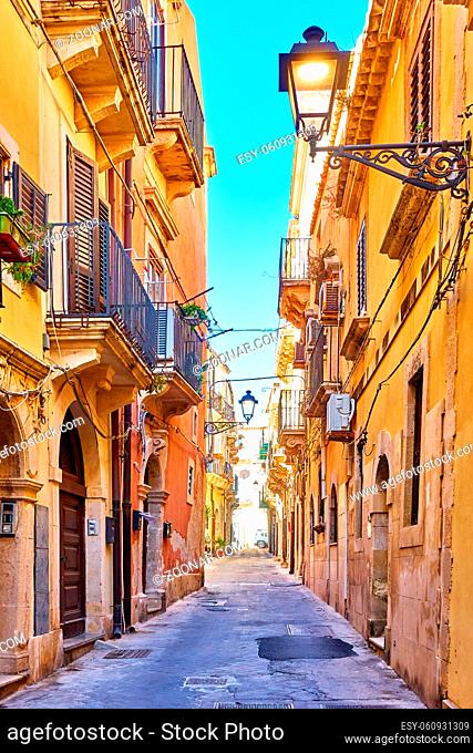 Old street in the Old City of Syracuse in Sicily, Italy