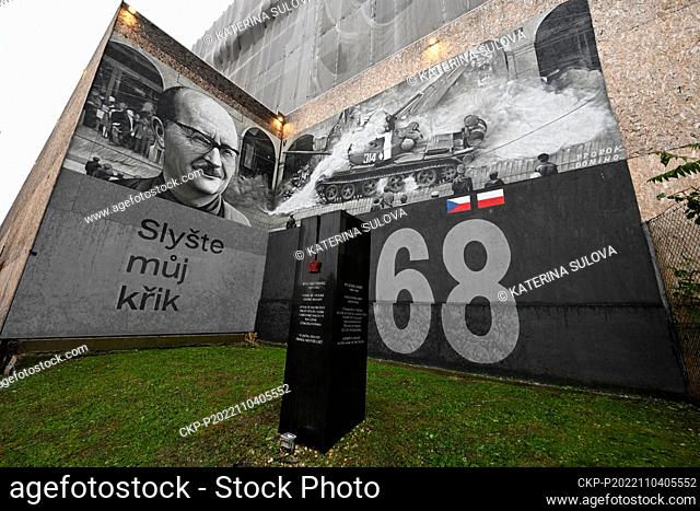 A mural at the memorial to Ryszard Siwiec, who immolated himself to protest against the occupation of Czechoslovakia by Warsaw Pact in 1968