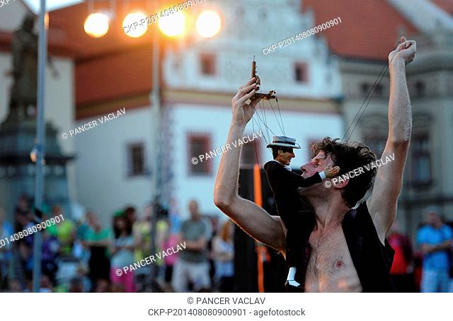 Compagnie BAM from France during three days International festival of street theatre Comedians on the street in Tabor, Czech Republic on August 8, 2014