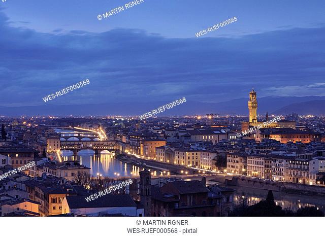 Tuscany, Florence, Palazzo Vecchio, View of Bridges on Arno River