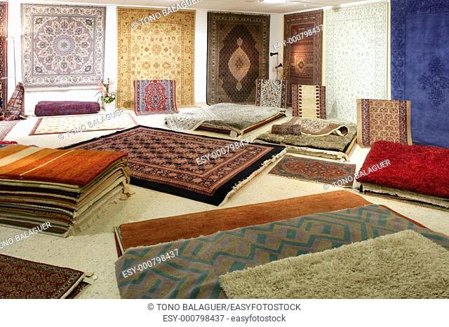 Arabic carpet shop exhibition colorful carpets exposition room
