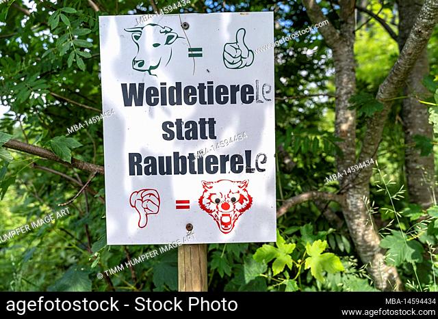 Europe, Germany, Southern Germany, Baden-Württemberg, Black Forest, farmer's sign against wolves