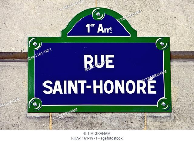 Rue Saint-HonorÃ© street sign, Paris, France