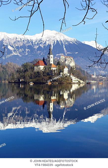 Pilgrimage Church of the Assumption of Mary on Bled Island and Bled Castle Lake Bled Slovenia