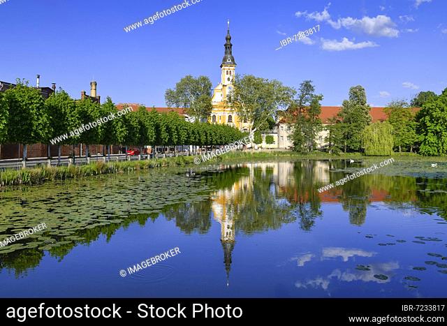 Monastery pond, Neuzelle Monastery Church, Brandenburg, Germany, Europe