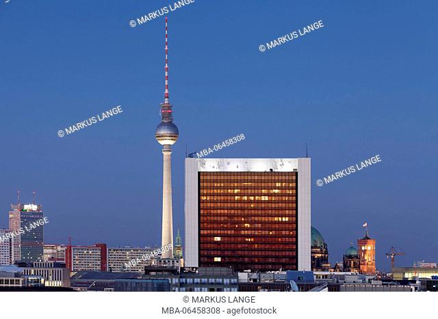 Television tower, hotel park Inn, Berlin cathedral, Rotes Rathaus, the Mitte district of Berlin, Berlin, Germany