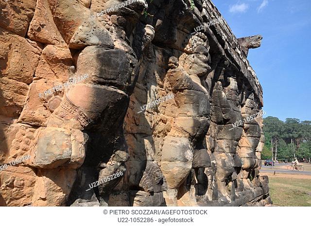Angkor (Cambodia): statues on the Elephant Terrace