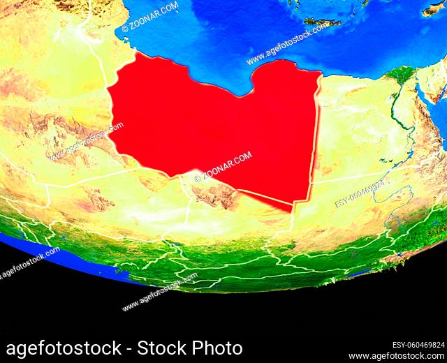 Libya from space on model of planet Earth with country borders. 3D illustration. Elements of this image furnished by NASA