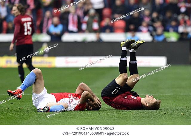 L-R Josef Husbauer (Slavia) and Martin Frydek (Sparta) are seen during the Czech first soccer league (Fortuna Liga), 28th round