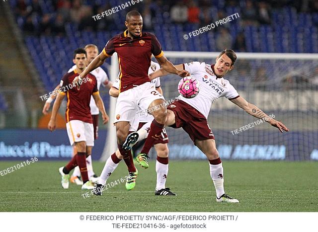 Seydou Keita and Belotti during the match, Olimpic Stadium, Rome, ITALY-20-04-2016