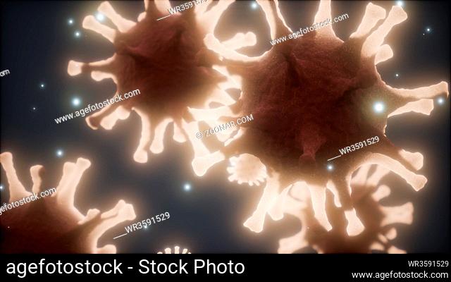 Bacteria virus or germs microorganism cells under microscope with depth