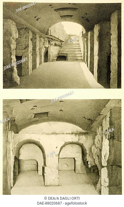 Underground passages in the necropolis of Saida or Sidon. Engraving from Mission de Phenicie by Ernest Renan (1823-1892), 1864 edition