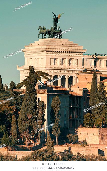 A view of Rome from the Aventino hill, Orange Garden and Altare della Patria monument, Rome, Italy