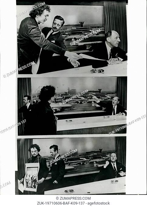 Jun. 06, 1971 - Demonstrator Angers Mr. Luns. During a press conference he gave on arrival at Schipol Airport, Amsterdam from New York yesterday, Mr