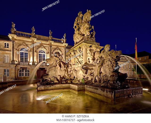 Margrave Fountain in front of the New Palace in Bayreuth, Upper Franconia, Bavaria, Germany