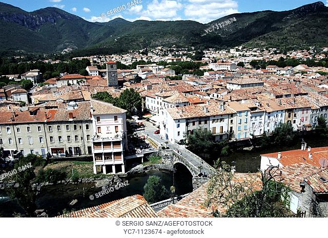 panoramic view of Quillan, pays cathare, france