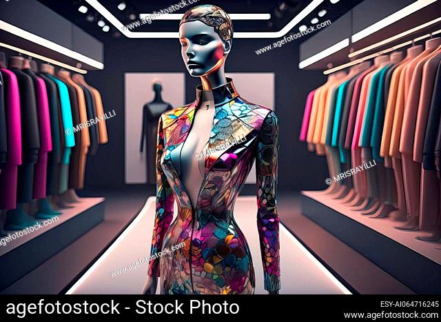 Futuristic fashion mannequin in the store. ai generative