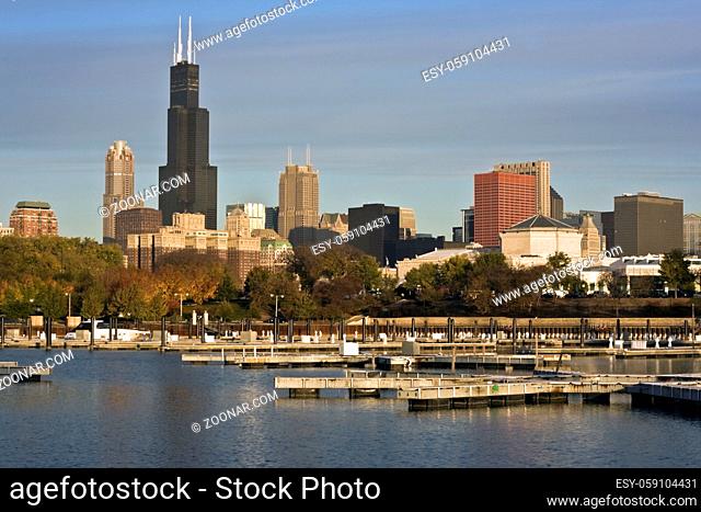 Chicago seen from marina - morning time
