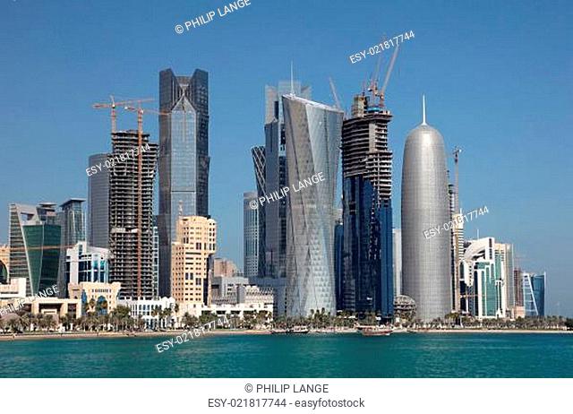 Skyline of the new Doha downttown district Al Dafna, Qatar, Middle East