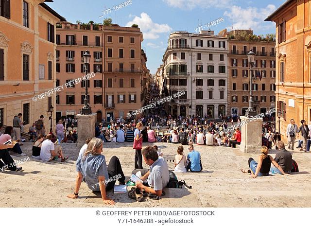 Tourists, Spanish Steps, Piazza di Spagna, Rome, Italy  View towards the Via dei Condotti