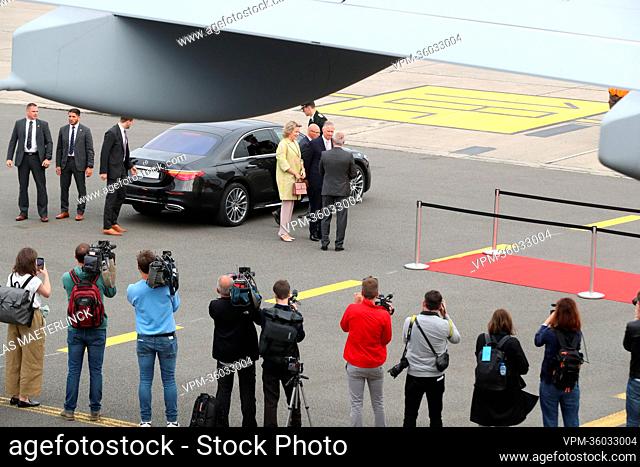 King Philippe - Filip of Belgium and Queen Mathilde of Belgium pictured at the departure for an official visit of the Belgian Royal couple to the Democratic...