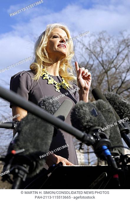 Senior Counselor Kellyanne Conway talks with reporters in the West Wing driveway of the White House, in Washington, D.C., January 9, 2019