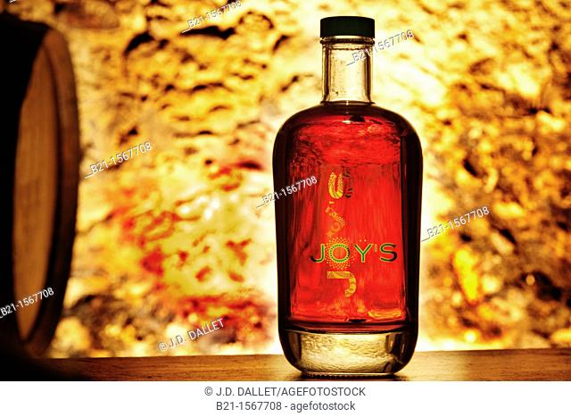 Bottle of armagnac of the Domaine de Joÿ estate, Panjas, Gers, Midi-Pyrenees, France