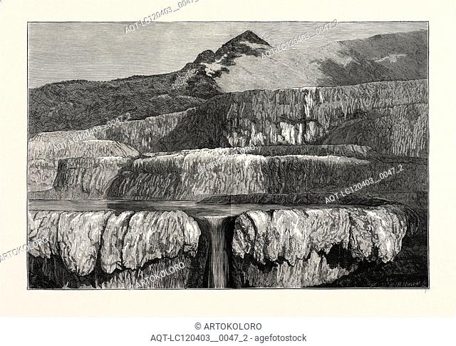 HOT LAKES OF NEW ZEALAND: THE TATTOOED BASIN, TARATA, 1873 engraving