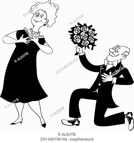 Black and white funny couple cartoon Stock Photos and Images | agefotostock