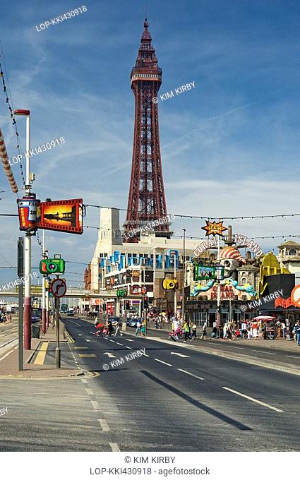 England, Lancashire, Blackpool, The Golden Mile and Blackpool Tower