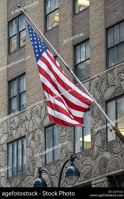 Stonework, art deco, bass relief detail of Chanin Building, 42nd Street, Manhattan, New York City, USA, NYC