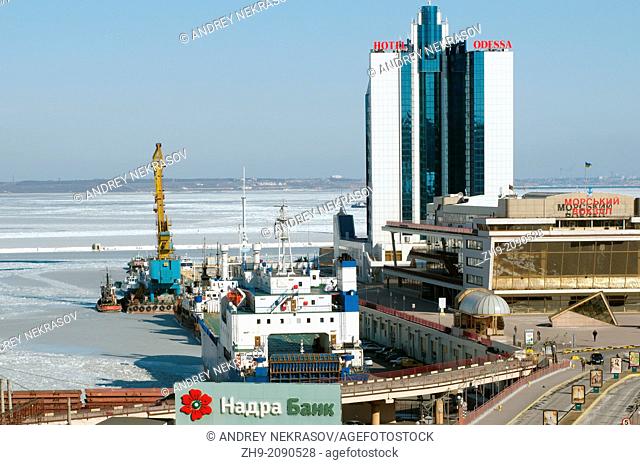 The Odessa seaport is blocked by ice, frozen Black Sea, a rare phenomenon, last time it occured in 1977, Odessa, Ukraine, Eastern Europe