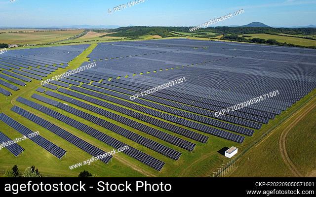 An aerial view of a photovoltaic power plant with an installed capacity of 35.1 MW near the village of Veprek near Nova Ves near Melnik on September 3, 2022