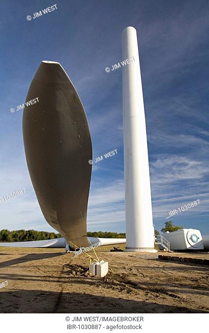 Wind turbines under construction at the Noble Thumb Windpark, Ubly, Michigan, USA