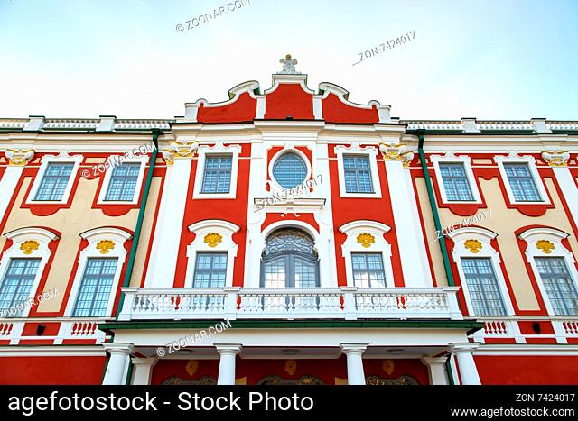 Front view of Kadriorg Palace in Tallinn Estonia, built by Tsar Peter the Great in 1725, on blue sky background